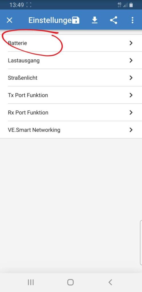 Victron Energie SmartSolar Anleitung zum Batterie Typ einstellen