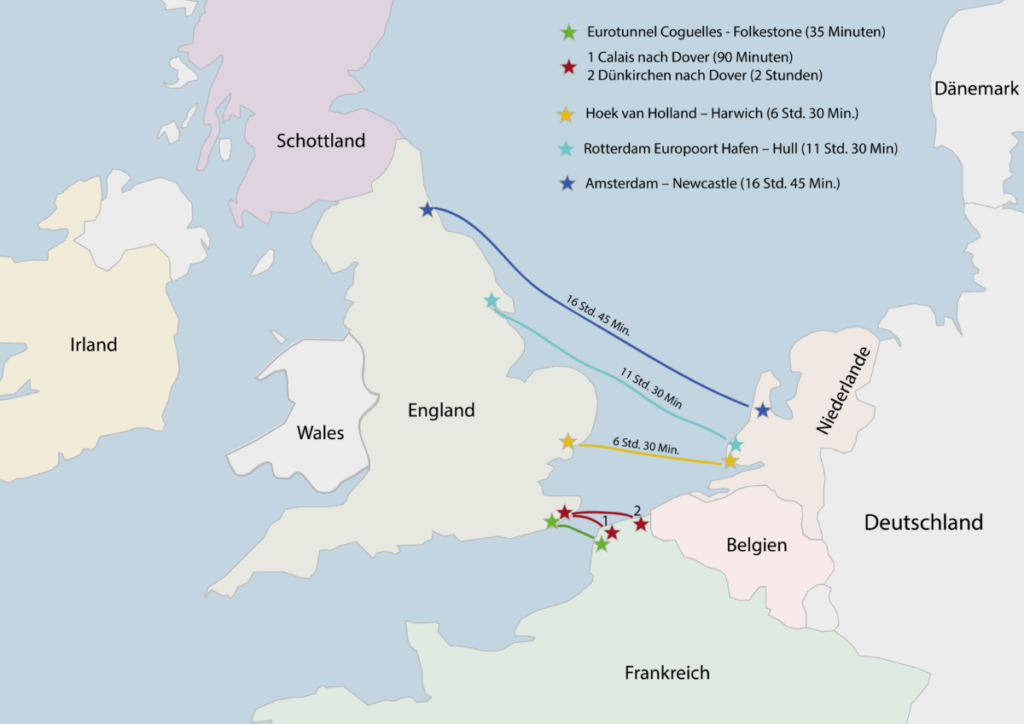 Karte für alle Fähren nach Großbritannien, England, Schottland und Wales