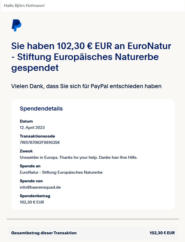 Bärensquad spendet an die SStiftung Euro Natur